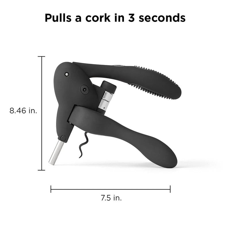 Rabbit W6004N Original Lever Corkscrew Wine Opener with Foil Cutter and Extra Spiral, Black Finish, Smooth Lever Action for Effortless Cork Removal - Image 2