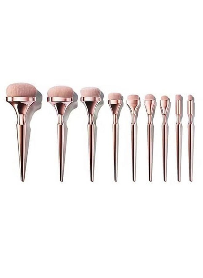 SKINPLUS SKINPLUS Pro Gold Rush Oval Makeup Brushes, 9Pcs Foundation Powder Concealer Cheek Eye Shadows Brush Set  - Image 1