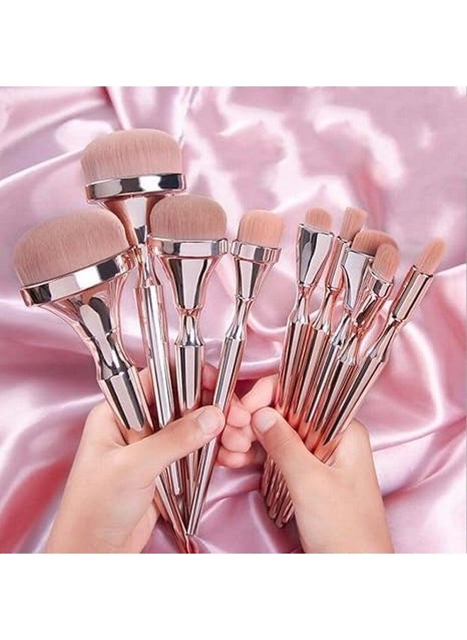 SKINPLUS SKINPLUS Pro Gold Rush Oval Makeup Brushes, 9Pcs Foundation Powder Concealer Cheek Eye Shadows Brush Set  - Image 2