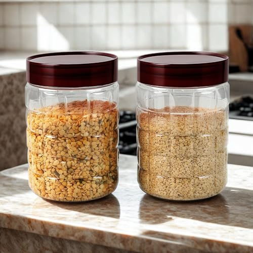 SCL Steelo Steelo Solitare Plastic PET Container Set, 1.2 litres, Set of 2, Maroon - Image 2
