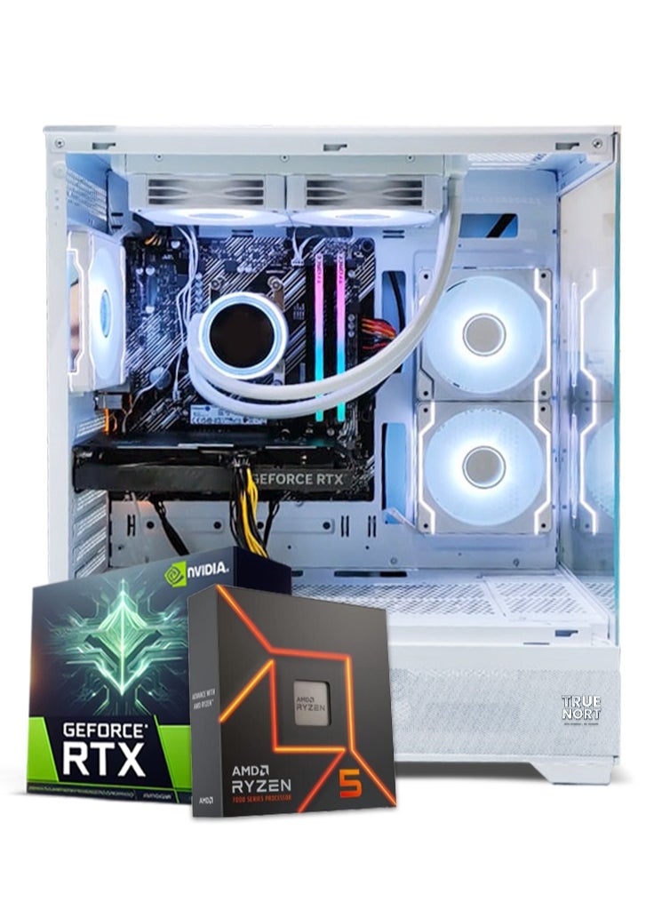 Truenort - Titanborn  Gaming PC, AMD Ryzen 5-7600X, RTX 4060, 16GB RAM, 1TB SSD, Window 11 Pro, TrueNort RGB White Case - Image 1