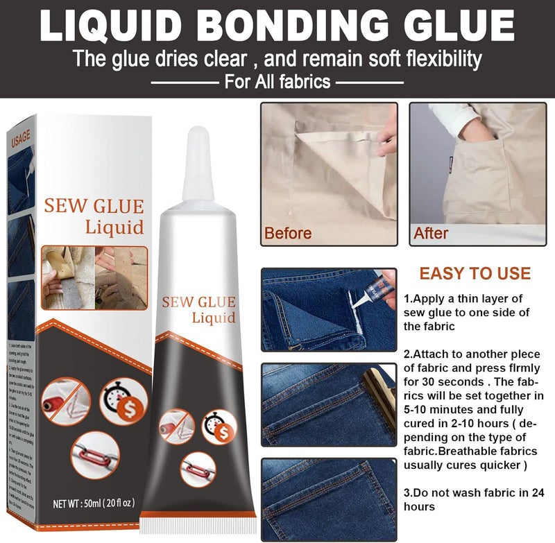 woobles Cloth Repair Sew Glue, 2022 New Instant Sew Glue Bonding Liquid, Fabric Glue Permanent Clear Washable, Quick Dry Glue for Clothes and Fabric (2Pcs) 2pcs - Image 4