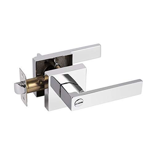 Probrico Heavy Duty Privacy Door Handle Lever with Contemporary Square Design for Home Bedroom or Bathroom in Polished Chrome [Universal Handing] 1 Pack - Image 1