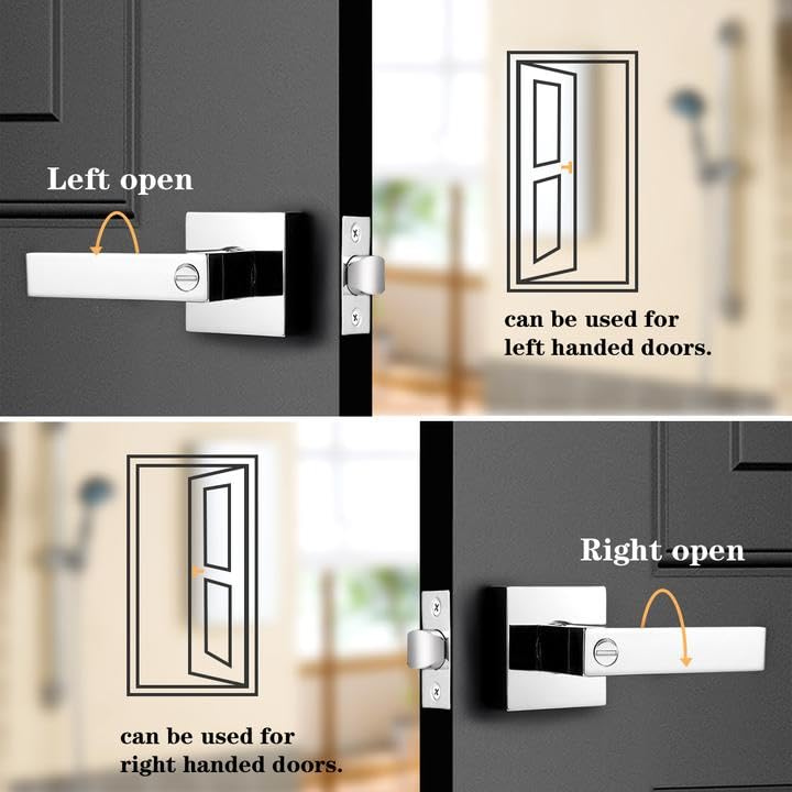 Probrico Heavy Duty Privacy Door Handle Lever with Contemporary Square Design for Home Bedroom or Bathroom in Polished Chrome [Universal Handing] 1 Pack - Image 2