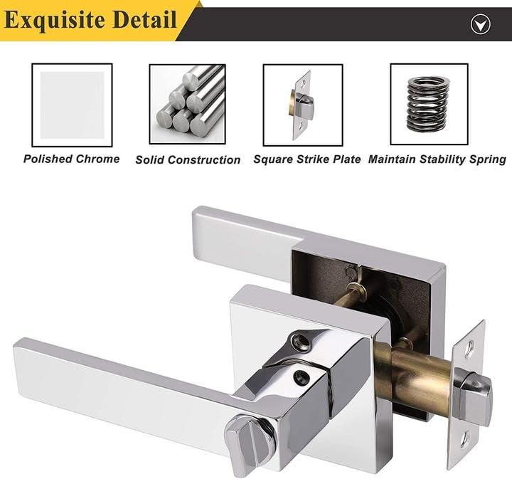 Probrico Heavy Duty Privacy Door Handle Lever with Contemporary Square Design for Home Bedroom or Bathroom in Polished Chrome [Universal Handing] 1 Pack - Image 3