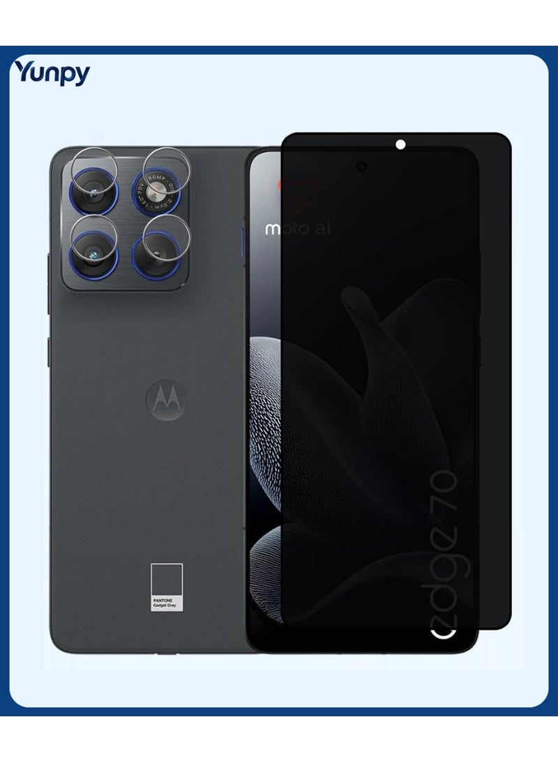[1+1 Packs] for MOTOROLA Edge 70 5G Privacy Tempered Glass Screen Protector with Camera Lens Film, 9H Hardness HD Clear Anti-Scratch Anti-Fingerprint Bubble-Free Case Friendly Screen Protector