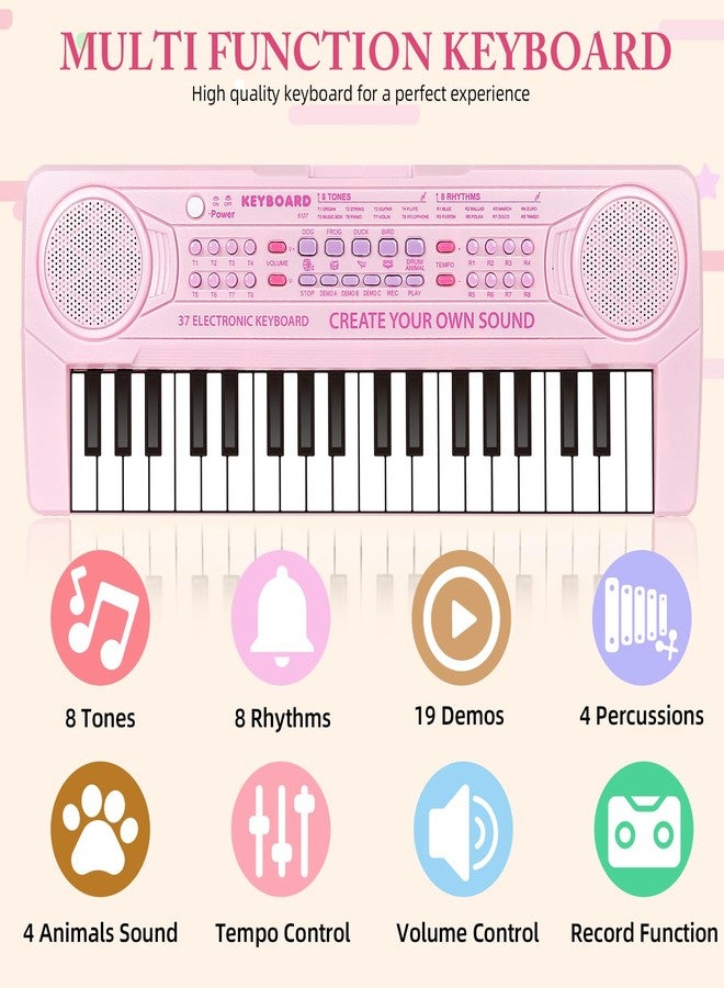 أم سانميرسن لوحة مفاتيح بيانو للأطفال من M SANMERSEN، لوحة مفاتيح موسيقية مكونة من 37 مفتاحًا مع ميكروفون، لوحة مفاتيح بيانو إلكترونية محمولة بمكبر صوت مزدوج، هدية عيد ميلاد للفتيات المبتدئات من سن 3 و4 و5 و6 سنوات، لون وردي - Image 3