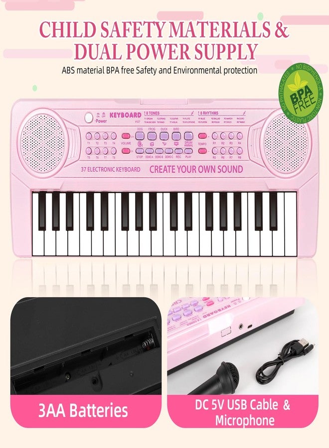 أم سانميرسن لوحة مفاتيح بيانو للأطفال من M SANMERSEN، لوحة مفاتيح موسيقية مكونة من 37 مفتاحًا مع ميكروفون، لوحة مفاتيح بيانو إلكترونية محمولة بمكبر صوت مزدوج، هدية عيد ميلاد للفتيات المبتدئات من سن 3 و4 و5 و6 سنوات، لون وردي - Image 5