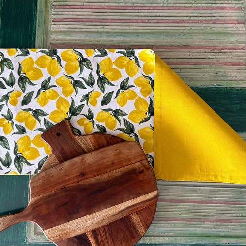 Oak & Lily 100% Cotton Table Runner (34x180cm) | Anti-Skid | Washable | European Quality | Fits 4 & 6 Seater Dining & Centre Table Decor | Yellow & Green Lemon Print - Image 4