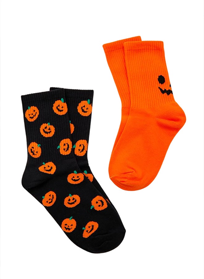FOREVER 21 Jack-O-Lantern Crew Socks Set - 2 pack  - Image 1