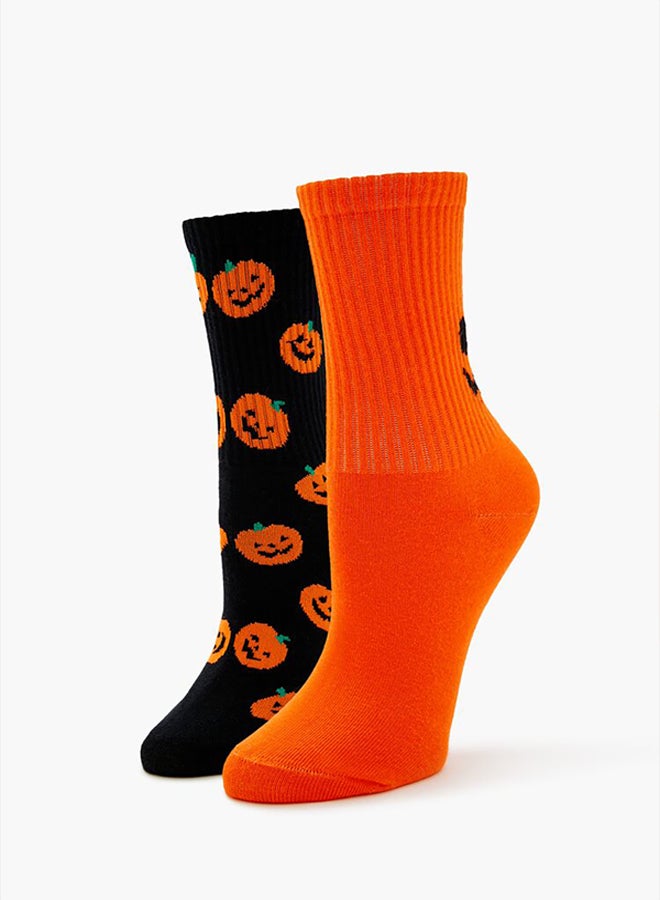 FOREVER 21 Jack-O-Lantern Crew Socks Set - 2 pack  - Image 4