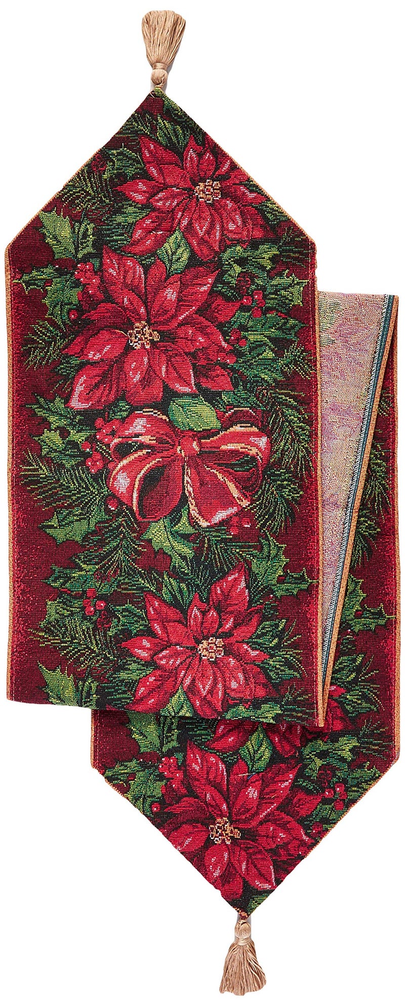 Violet Linen Decorative Christmas Poinsettias Design Tapestry 13 X 70 Table Runner