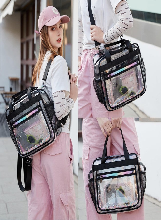 KIDNUO Clear Beach Bag Women Handbag Large Swim Tote Pool Sand Crossbody Bags Transparent Backpack for Girls Stadium Approved Messenger Shoulder Daypack Carry on Totes School Students Black - Image 2