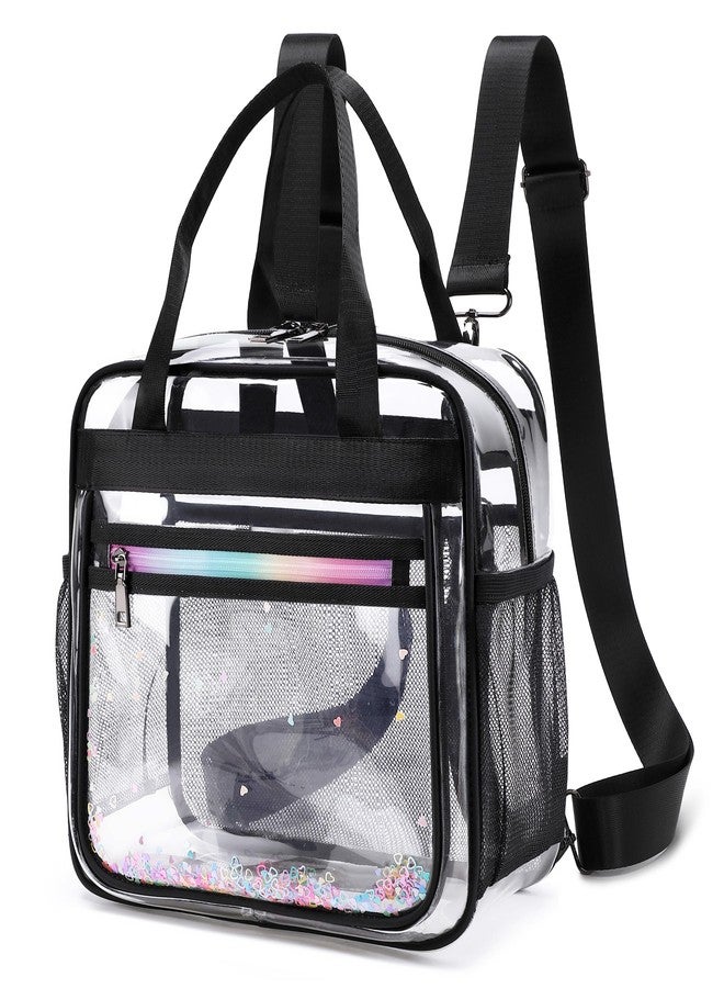 KIDNUO Clear Beach Bag Women Handbag Large Swim Tote Pool Sand Crossbody Bags Transparent Backpack for Girls Stadium Approved Messenger Shoulder Daypack Carry on Totes School Students Black - Image 1