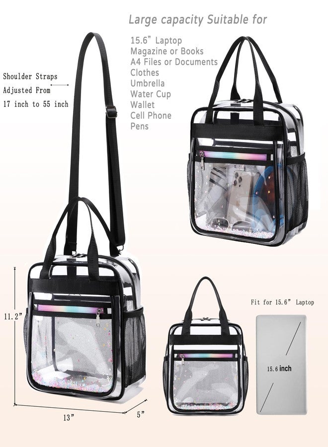 KIDNUO Clear Beach Bag Women Handbag Large Swim Tote Pool Sand Crossbody Bags Transparent Backpack for Girls Stadium Approved Messenger Shoulder Daypack Carry on Totes School Students Black - Image 4