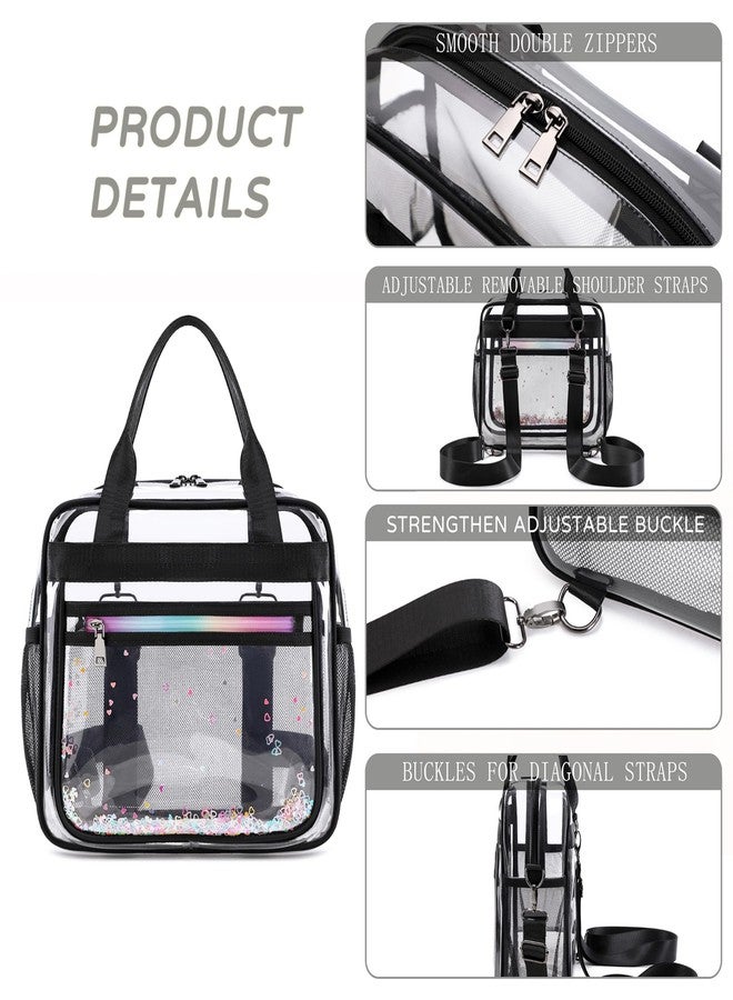 KIDNUO Clear Beach Bag Women Handbag Large Swim Tote Pool Sand Crossbody Bags Transparent Backpack for Girls Stadium Approved Messenger Shoulder Daypack Carry on Totes School Students Black - Image 5