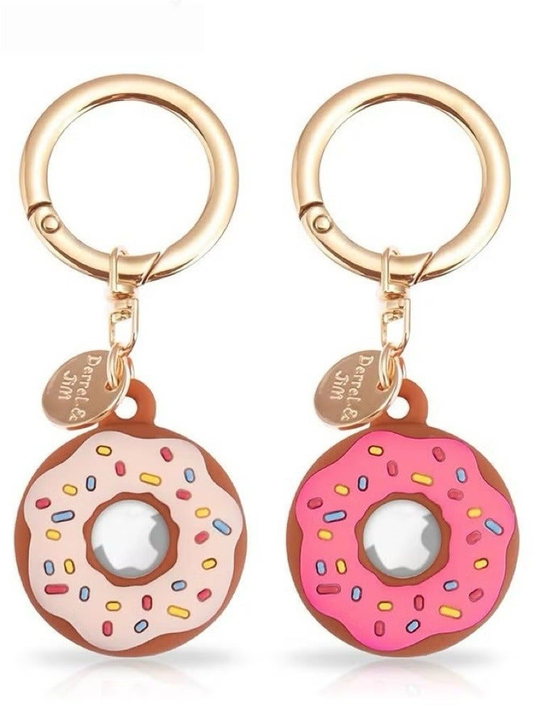 فرحة متطورة 2 صناديق دونات مزودة بمفاتيح Apple AirTag لتتبع Airtag ، مربع حماية السيليكون ، قوس الأمان مع سلسلة المفاتيح ، قوس Airtag لمكافحة الخدوش ، ملحقات مضادة لفقدان مقبض للحيوانات الأليفة للأطفال - Image 1