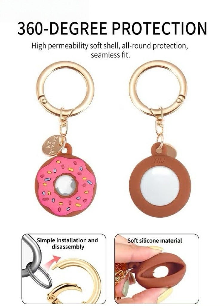 فرحة متطورة 2 صناديق دونات مزودة بمفاتيح Apple AirTag لتتبع Airtag ، مربع حماية السيليكون ، قوس الأمان مع سلسلة المفاتيح ، قوس Airtag لمكافحة الخدوش ، ملحقات مضادة لفقدان مقبض للحيوانات الأليفة للأطفال - Image 2