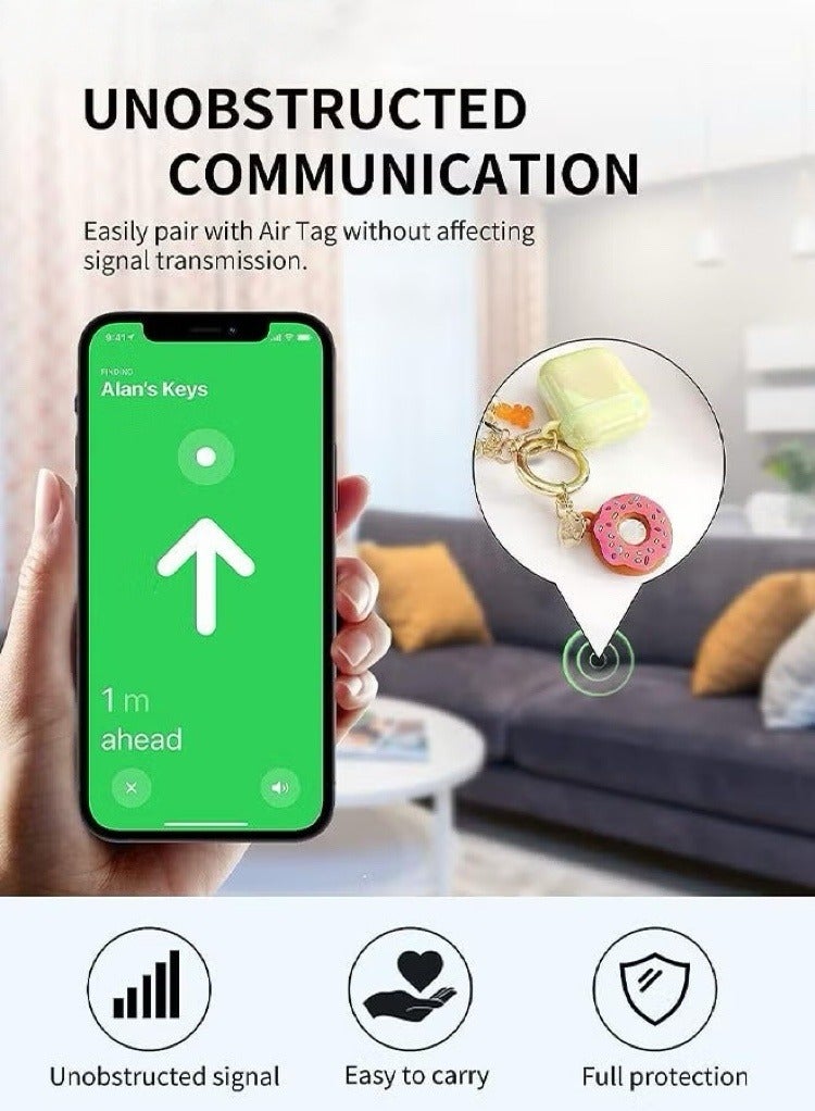 فرحة متطورة 2 صناديق دونات مزودة بمفاتيح Apple AirTag لتتبع Airtag ، مربع حماية السيليكون ، قوس الأمان مع سلسلة المفاتيح ، قوس Airtag لمكافحة الخدوش ، ملحقات مضادة لفقدان مقبض للحيوانات الأليفة للأطفال - Image 3