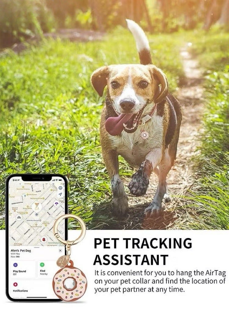 فرحة متطورة 2 صناديق دونات مزودة بمفاتيح Apple AirTag لتتبع Airtag ، مربع حماية السيليكون ، قوس الأمان مع سلسلة المفاتيح ، قوس Airtag لمكافحة الخدوش ، ملحقات مضادة لفقدان مقبض للحيوانات الأليفة للأطفال - Image 4