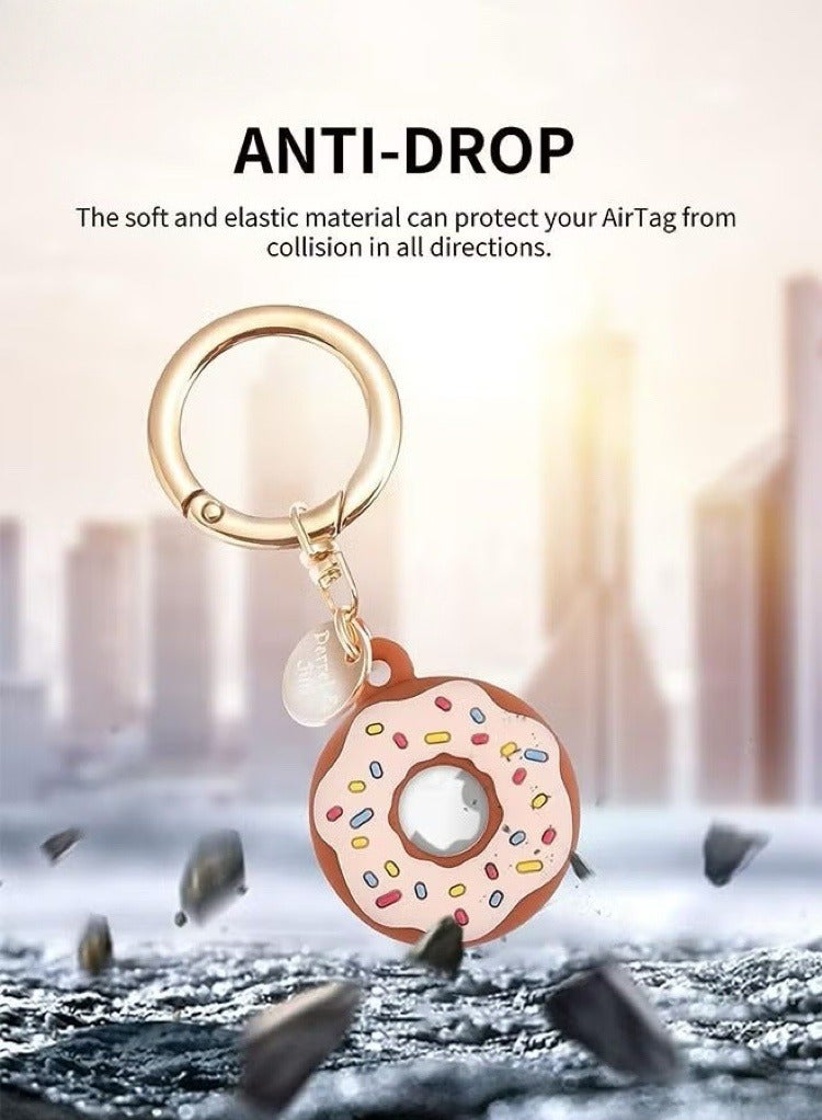 فرحة متطورة 2 صناديق دونات مزودة بمفاتيح Apple AirTag لتتبع Airtag ، مربع حماية السيليكون ، قوس الأمان مع سلسلة المفاتيح ، قوس Airtag لمكافحة الخدوش ، ملحقات مضادة لفقدان مقبض للحيوانات الأليفة للأطفال - Image 5