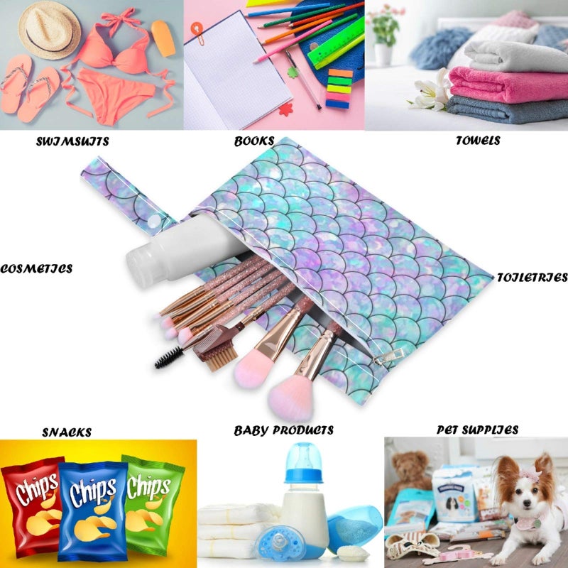 visesunny 2Pcs Wet Bag with Zippered Pockets Beautiful Rainbow Mermaid Scale Washable Reusable Roomy for Travel,Beach,Pool,Daycare,Stroller,Diapers,Dirty Gym Clothes, Wet Swimsuits, Toiletries - Image 3