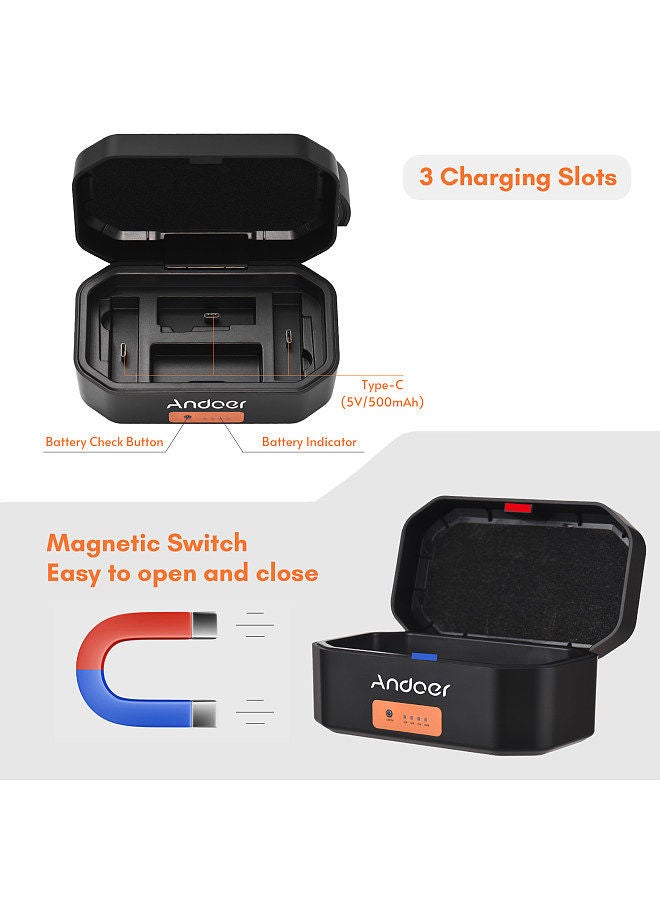 ANDOER Andoer Wireless Microphone Charging Case 3-slot Charging Box Built-in 4200mAh Large Capacity Battery USB-C PD Fast Charging Charger Replacement for RODE Wireless GO I/ GO II Microphone  - Image 5