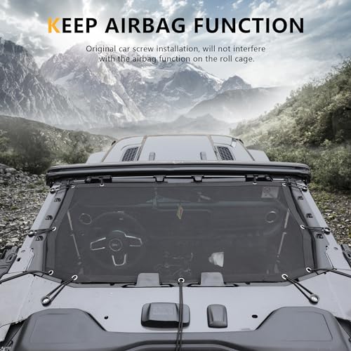 RERPRO Sunshade Compatible with 2024 2025 Jeep Wrangler JL 2/4 Door 4XE Hard Top Accessories Front Sun Shade Soft Mesh Top Bimini Roof Bikini Cover, Keep Airbag Function, Front Door Black - Image 2