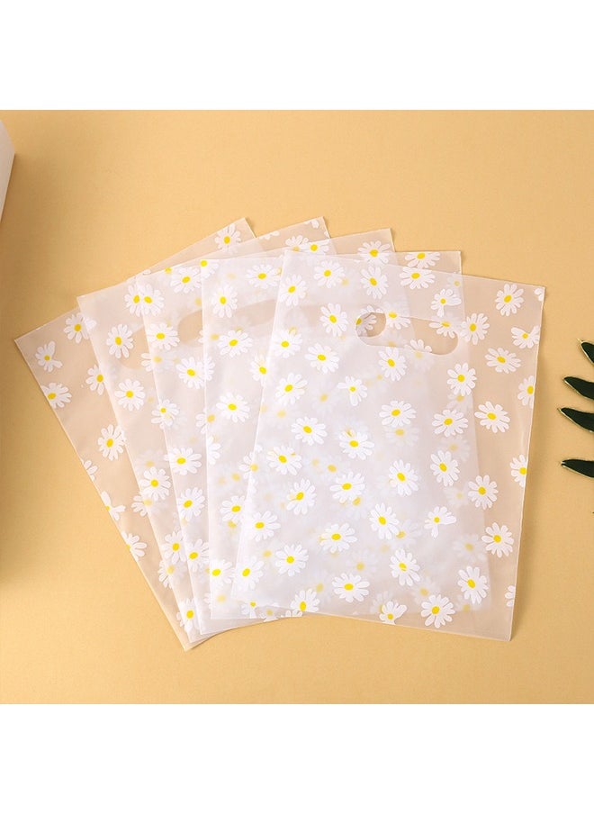 Zeemey 100pcs Daisy Pattern Reusable Gift Bags with Plastic Handles - Transparent Cookie & Candy Bags, Ideal for Mother's Day, Birthdays, Weddings, Holidays & Retail - Charming Floral Design Favor Bags, Small Gift Bags  - Image 1