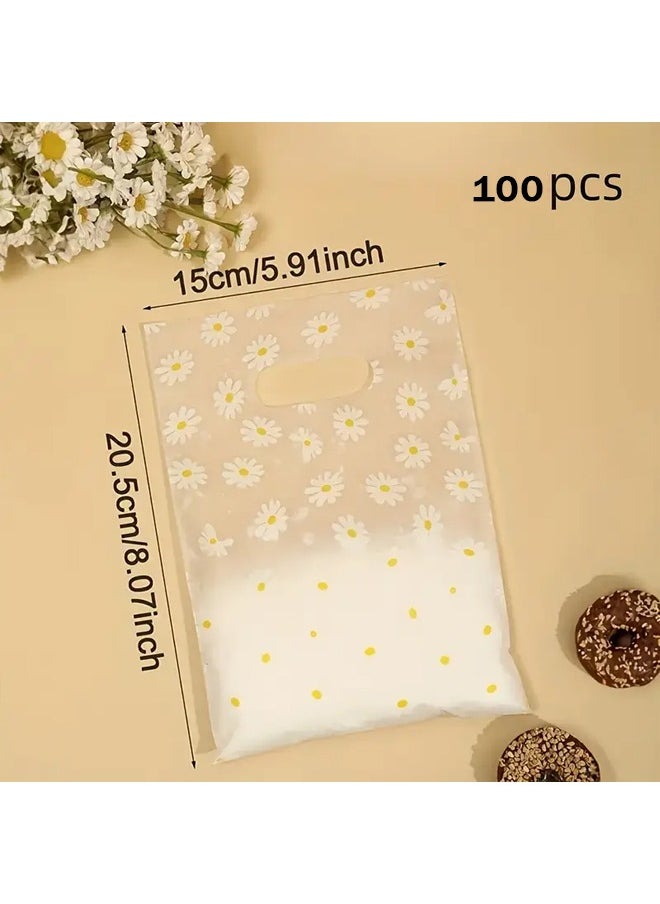 Zeemey 100pcs Daisy Pattern Reusable Gift Bags with Plastic Handles - Transparent Cookie & Candy Bags, Ideal for Mother's Day, Birthdays, Weddings, Holidays & Retail - Charming Floral Design Favor Bags, Small Gift Bags  - Image 2