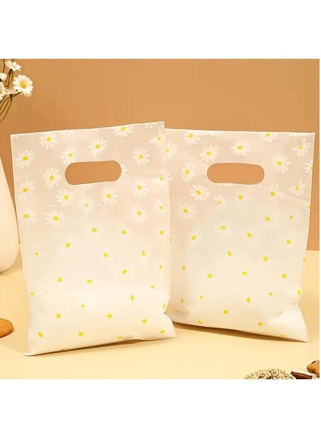 Zeemey 100pcs Daisy Pattern Reusable Gift Bags with Plastic Handles - Transparent Cookie & Candy Bags, Ideal for Mother's Day, Birthdays, Weddings, Holidays & Retail - Charming Floral Design Favor Bags, Small Gift Bags  - Image 4