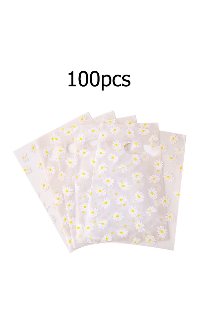 Zeemey 100pcs Daisy Pattern Reusable Gift Bags with Plastic Handles - Transparent Cookie & Candy Bags, Ideal for Mother's Day, Birthdays, Weddings, Holidays & Retail - Charming Floral Design Favor Bags, Small Gift Bags - Image 1