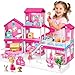 Toylink Pink Doll House for Girls 3Story Villa Playset with Light 3 Dolls Pool Slide Dollhouse Furniture and Accessories Pretend Play Toddler Toys Birthday Gifts for Kids 3 4 5 6 7 8 - Image 2