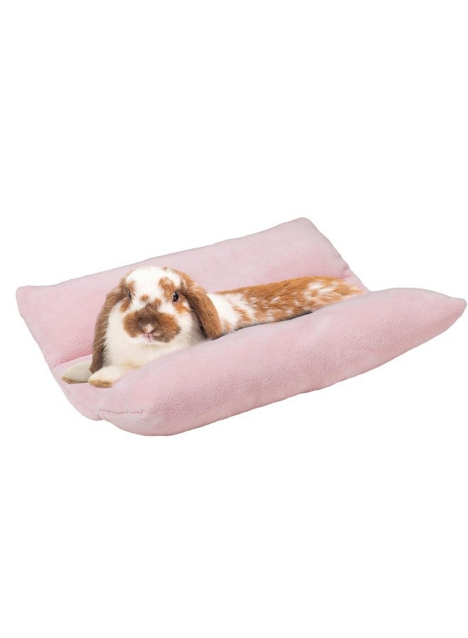 Alphatool Soft Rabbit Bed, 15.7" x 14" Warm Thickened Bunny Concave Bed, Cuddle Cushion Plush Mat with Cotton Lounger Pillows, Small Pet Flop Mat for Cage Sleeping Indoor, Pink - Image 1