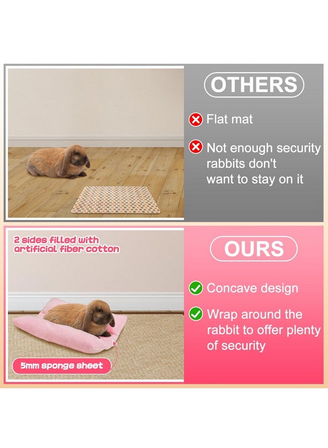 Alphatool Soft Rabbit Bed, 15.7" x 14" Warm Thickened Bunny Concave Bed, Cuddle Cushion Plush Mat with Cotton Lounger Pillows, Small Pet Flop Mat for Cage Sleeping Indoor, Pink - Image 3