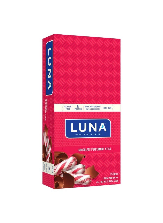 Clif Bar LUNA BAR - Gluten Free Snack Bars - Chocolate Peppermint Stick -8g of protein - Non-GMO - Plant-Based Wholesome Snacking - On the Go Snacks (1.69 Ounce Snack Bars, 15 Count) - Image 1