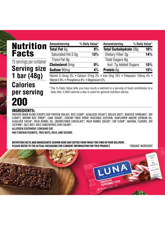 Clif Bar LUNA BAR - Gluten Free Snack Bars - Chocolate Peppermint Stick -8g of protein - Non-GMO - Plant-Based Wholesome Snacking - On the Go Snacks (1.69 Ounce Snack Bars, 15 Count) - Image 5