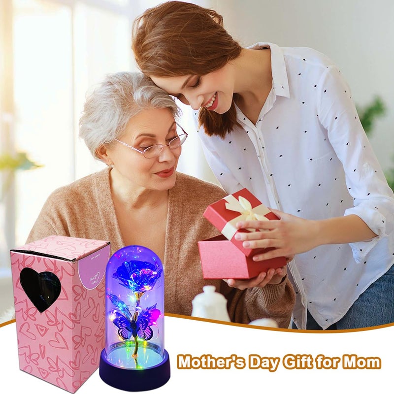 JZILU Forever Rose for Women Mom Wife,Mothers Day Forever Rose Gift Ideas,Galaxy Rose Flower Light Up in Glass Dome, Eternal Roses Birthday Butterfly Gifts for Women - Image 4