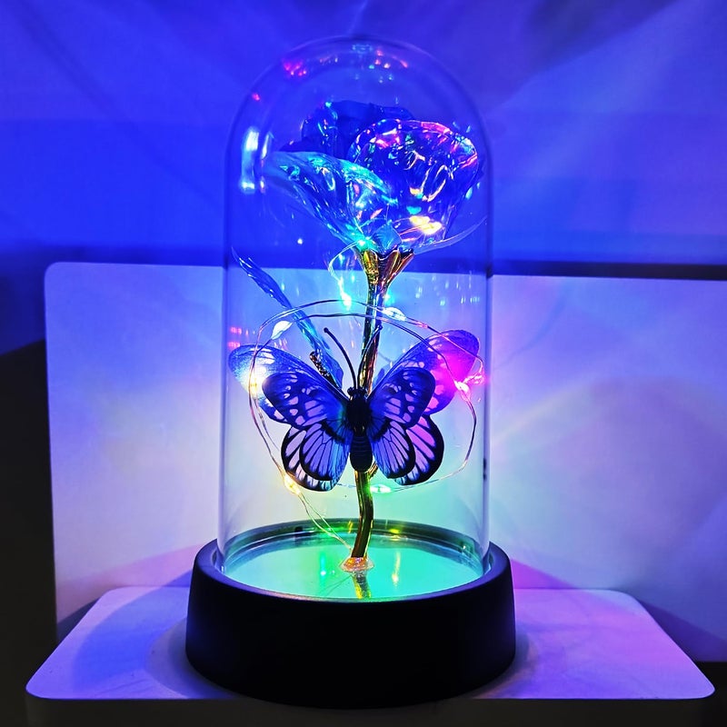 JZILU Forever Rose for Women Mom Wife,Mothers Day Forever Rose Gift Ideas,Galaxy Rose Flower Light Up in Glass Dome, Eternal Roses Birthday Butterfly Gifts for Women - Image 1