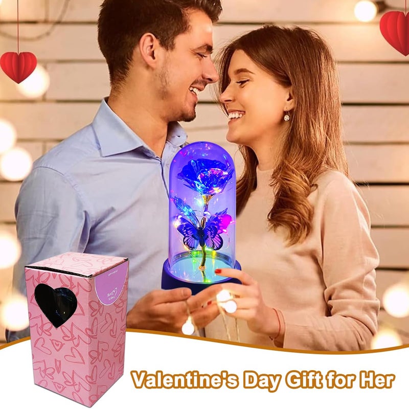 JZILU Forever Rose for Women Mom Wife,Mothers Day Forever Rose Gift Ideas,Galaxy Rose Flower Light Up in Glass Dome, Eternal Roses Birthday Butterfly Gifts for Women - Image 3