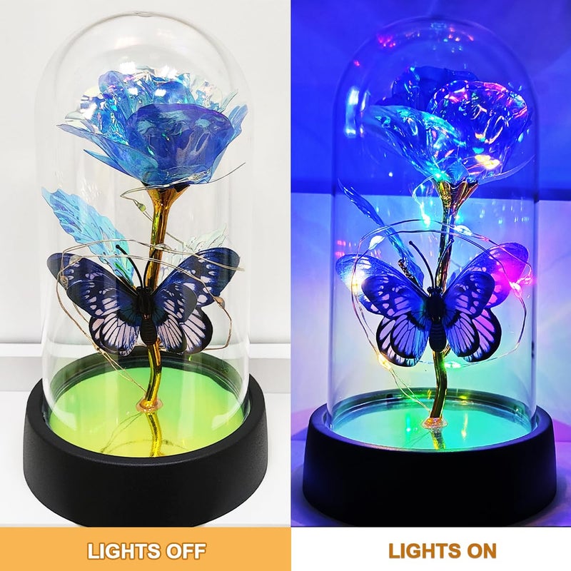 JZILU Forever Rose for Women Mom Wife,Mothers Day Forever Rose Gift Ideas,Galaxy Rose Flower Light Up in Glass Dome, Eternal Roses Birthday Butterfly Gifts for Women - Image 2