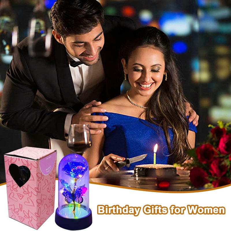 JZILU Forever Rose for Women Mom Wife,Mothers Day Forever Rose Gift Ideas,Galaxy Rose Flower Light Up in Glass Dome, Eternal Roses Birthday Butterfly Gifts for Women - Image 5