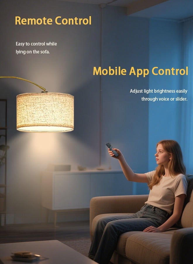 Fullight Modern Arc Floor Lamp, Gold, 185x38 cm, Adjustable Height, App & Remote Control, 3-Level Dimmable, 12W LED, E27, Marble Base, for Living Room, Bedroom, Office - Image 3