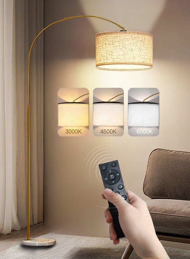 Fullight Modern Arc Floor Lamp, Gold, 185x38 cm, Adjustable Height, App & Remote Control, 3-Level Dimmable, 12W LED, E27, Marble Base, for Living Room, Bedroom, Office - Image 1