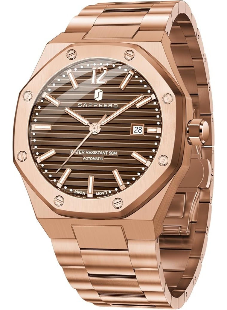 Sapphero Watch Men Automatic Mechanical Watches for Men Date Luxury Analog 50 Meters Waterproof Business Sports Stainless Steel Strap Gifts - Image 1