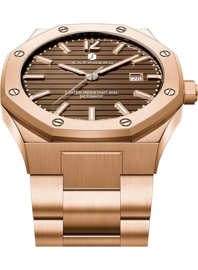 Sapphero Watch Men Automatic Mechanical Watches for Men Date Luxury Analog 50 Meters Waterproof Business Sports Stainless Steel Strap Gifts - Image 2