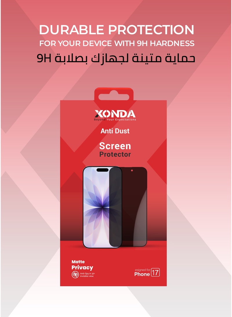 Xonda IPhone 17 Matte Privacy Screen Protector - Scratch Resistant, Easy to Install, Military Grade Protection, Fingerprint Resistant, Dust Repellent Coating. - Image 5