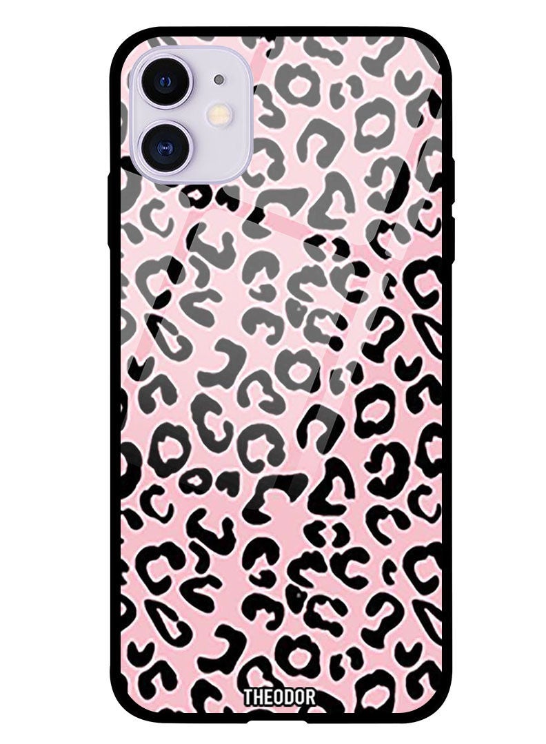 Theodor Protective Tempered Glass Case Cover IPHONE 12 6.1  Pink Cheetah skin - Image 1
