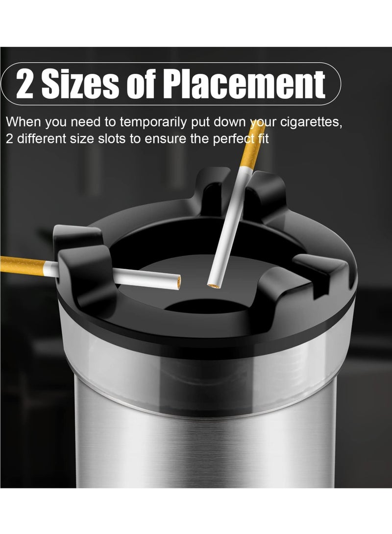 SOLARAE منفضة سجائر مع خزان ماء، منفضة سجائر قائمة مع سلة مهملات، منفضة سجائر وتصريف نفايات للحديقة أو المكتب المنزلي، فضي - Image 5