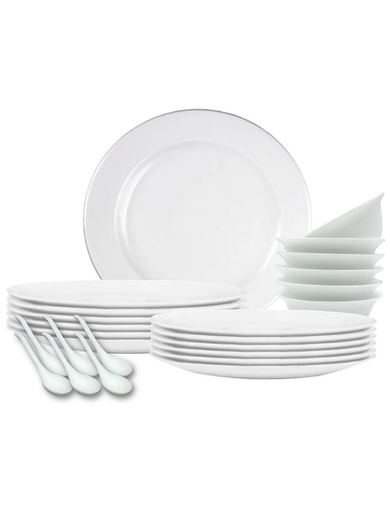Houzi Houzi 24 Pcs Opal ware Dinner set 6 x Dinner plate 6 x Dessert plate 6 x Bowls and 6 x Soup spoon Dishwasher Microwave Freezer safe BPA Free  - Image 1